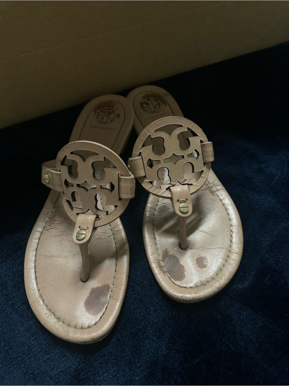 Tory Burch Beige Miller Logo Thong Sandals